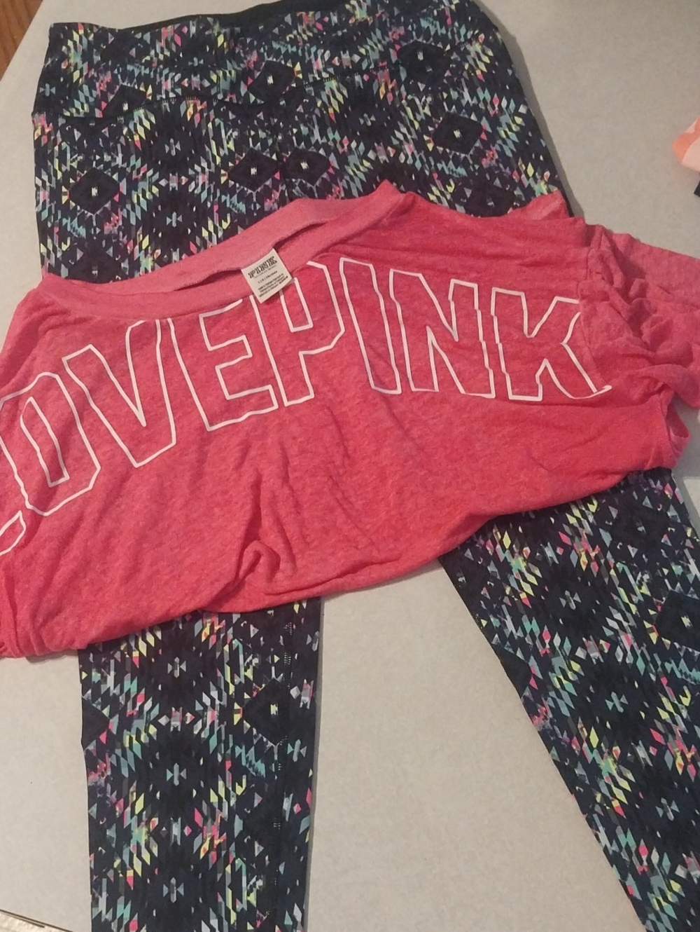 Victoria's Secret PINK Pink Scoop Neck Tee with Black VSX Sport Leggings - Picture 2 of 5